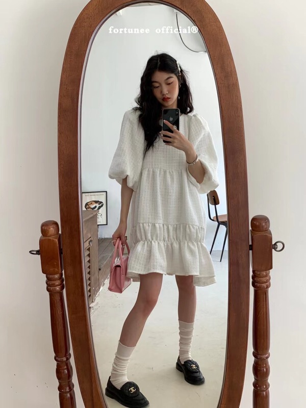 [withmin] fresh and simple temperament bubble sleeve dress 3059\cls