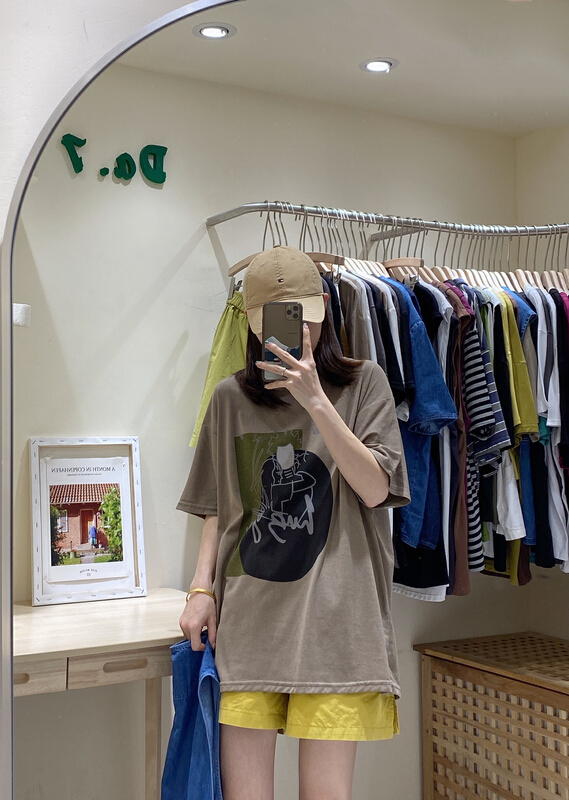 [da.7] Korean round neck Abstract short sleeve T-shirt ys1-2659\lsl