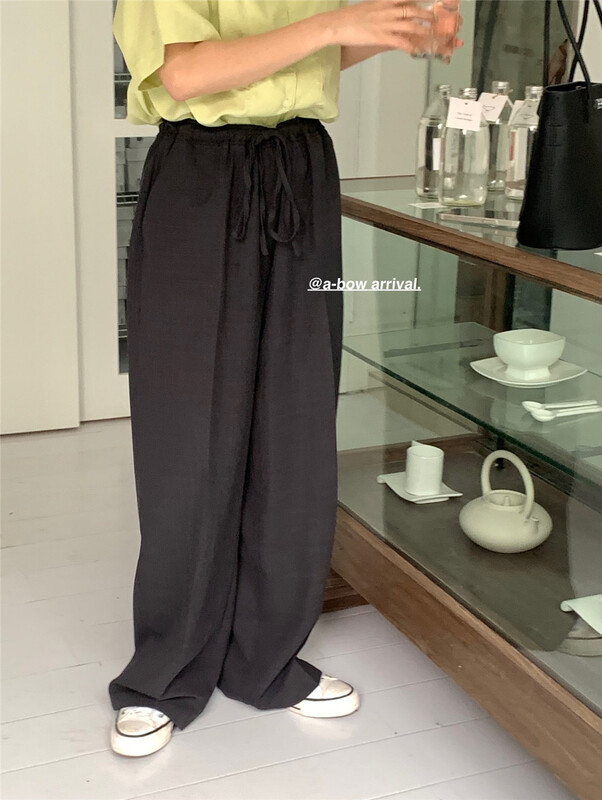 [a-bow studio] simple loose solid color elastic waist tie casual pants 5586\zsy