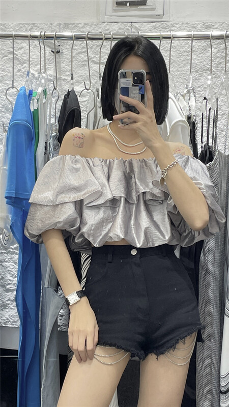 [naisha SDD] shoulder shoulder lotus leaf edge shirt 8292\wtt