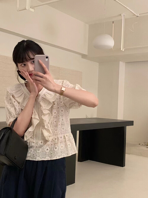 [RS] V-neck exquisite Ruffle shirt rs1658\xyy