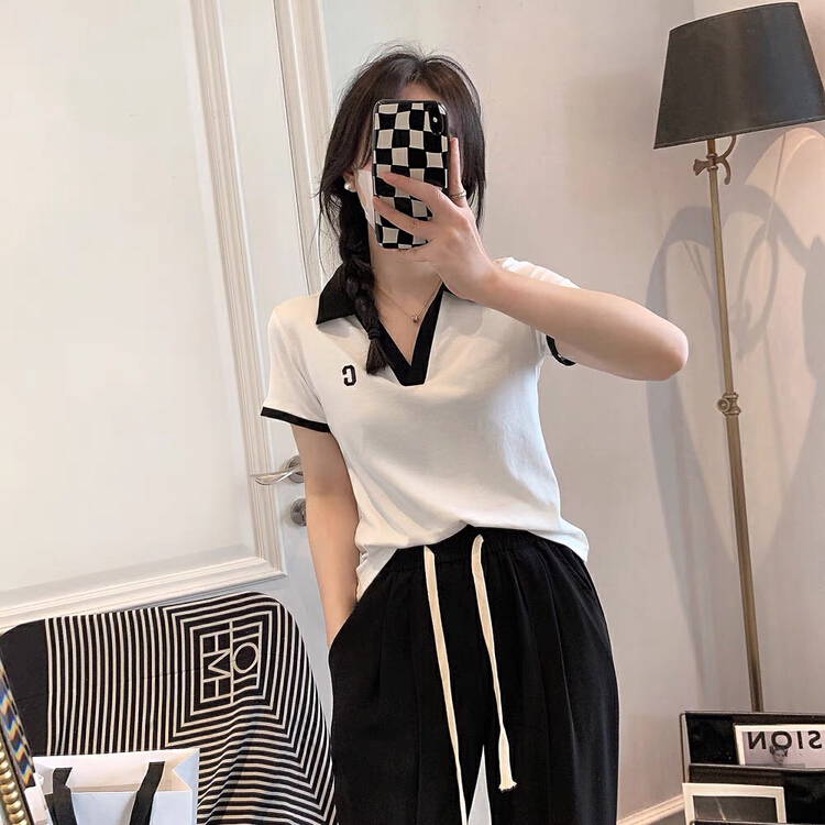 [Ziyi family] color blocking versatile simple short sleeve T-shirt ys2-020\wtt