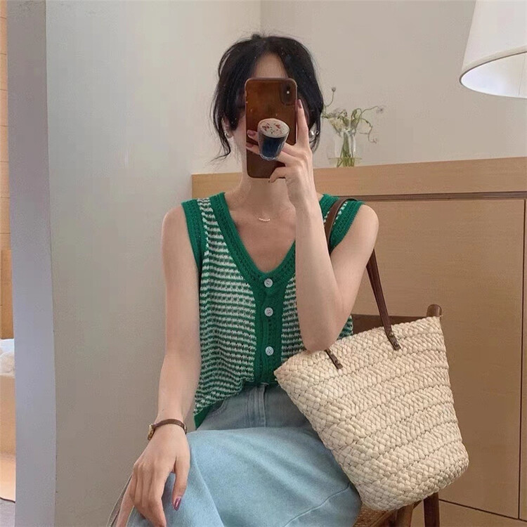 [see u] V-neck color contrast edge tank / sling 1201\zjy
