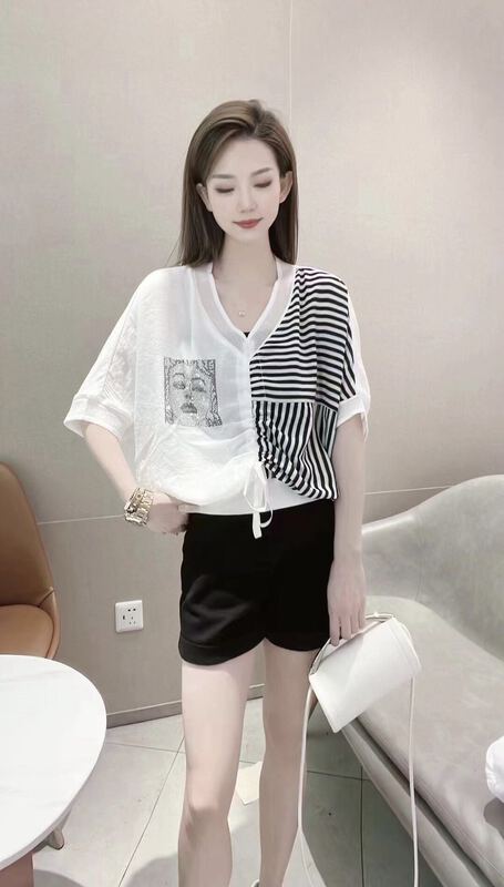 [I-D] drawstring stripe simple shirt 6070\ll