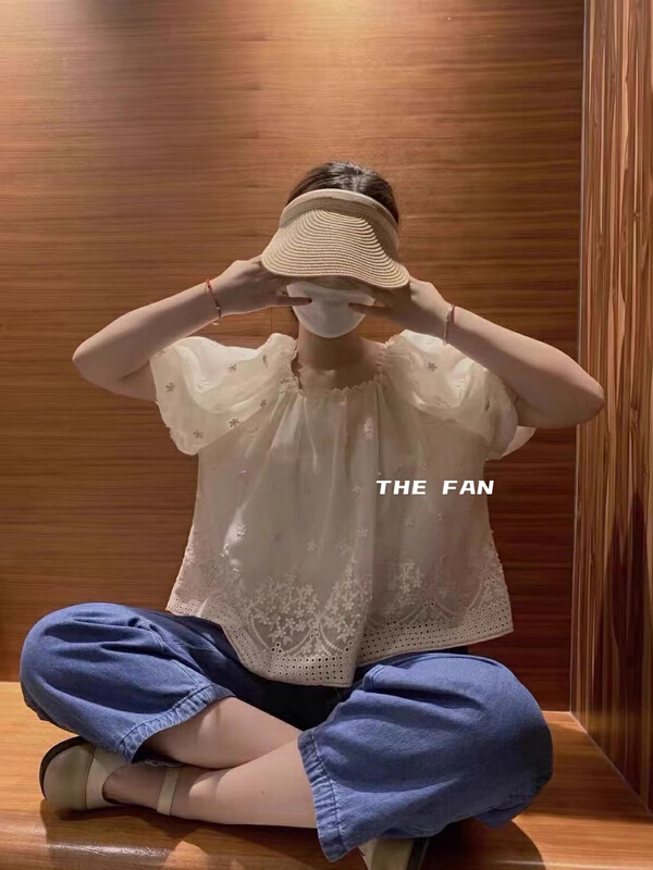 [the fan] Vintage Embroidery bubble shirt 501919\pcz