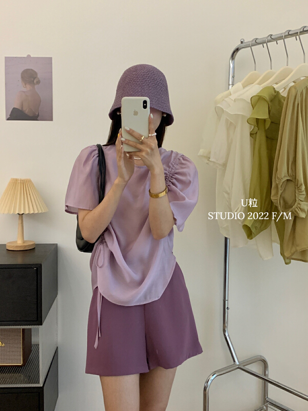 [u-grain] Korean simple pleated design sense Tiansi breathable shirt ys1-5573\hbx