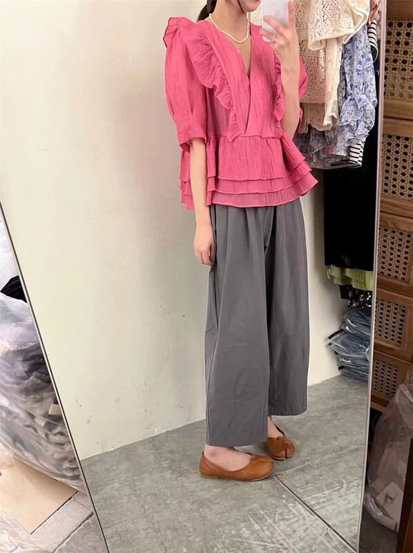Original price 55.27! [hey Bella] V-neck Pullover comfortable shirt f960\ll