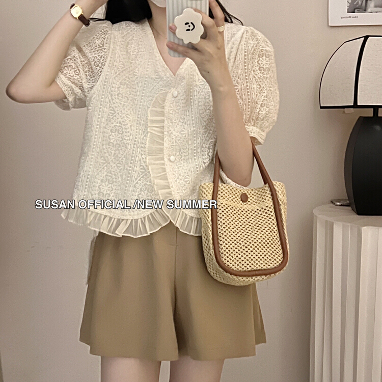 [Susan] gentle style, a row of buttons, versatile short sleeve shirt 19167\lsw