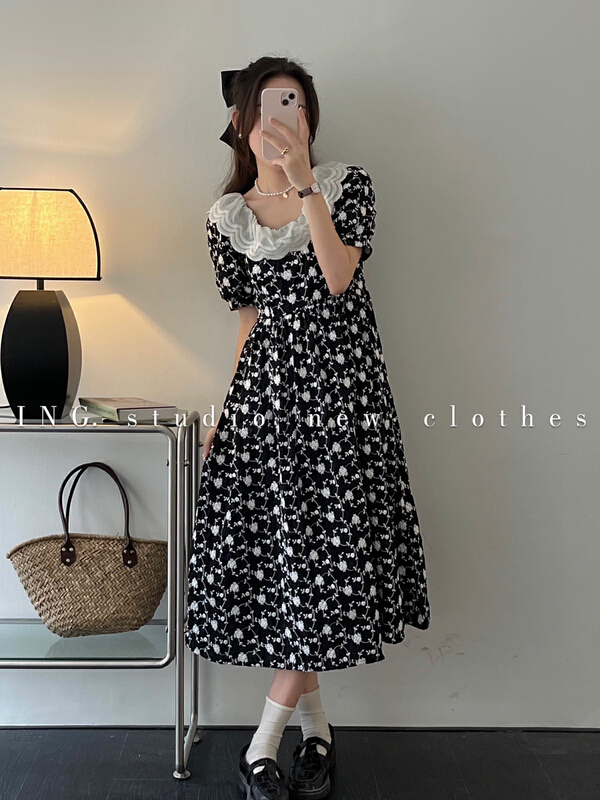 [ing] lace patchwork contrast collar dress 9037