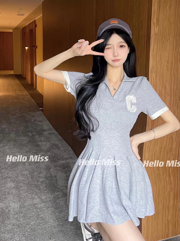 [Hello Miss] pleated versatile simple dress ys1-6185\pcz