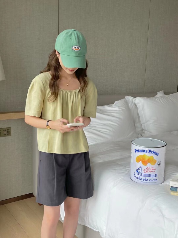 [feeding] elegant and sweet solid color square neck shirt 7899-d5\zxx