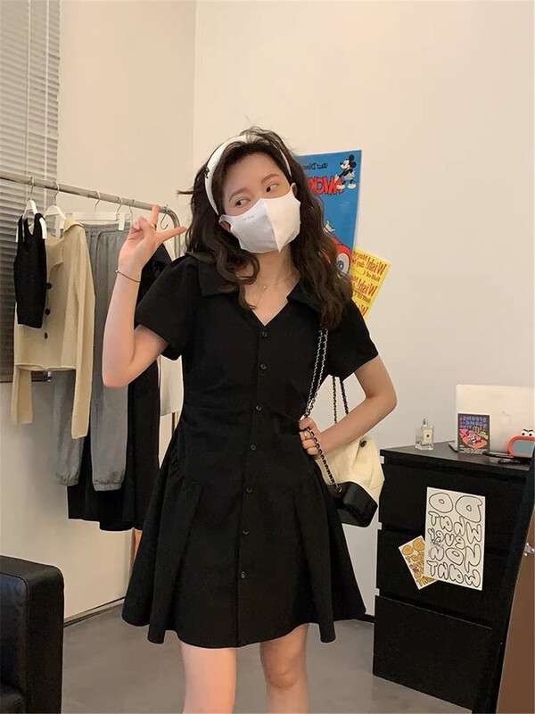 [OA] simple slim breasted solid dress 1516\y