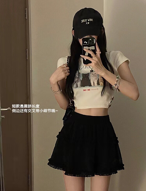 [Hello Miss] meow girlfriend printed short sleeve T-shirt 6364\pcz