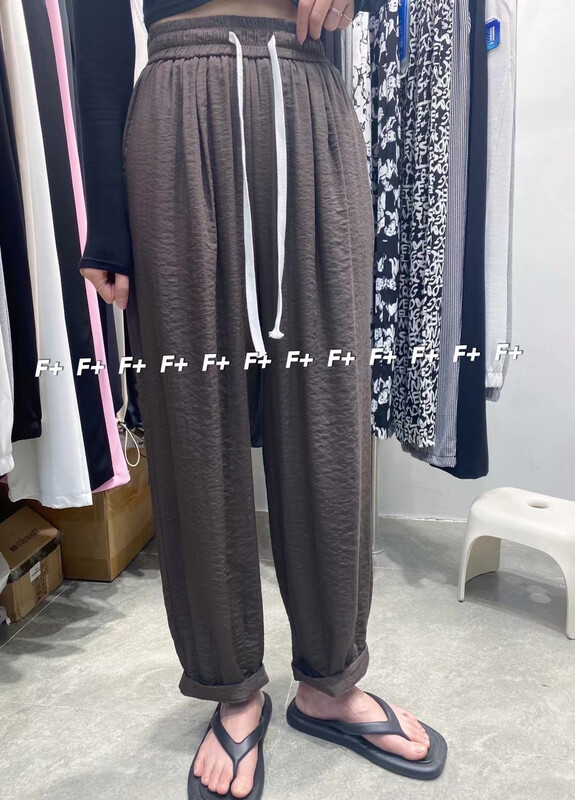 【F】 Color blocked drawstring comfortable Korean casual pants 1505\hbx