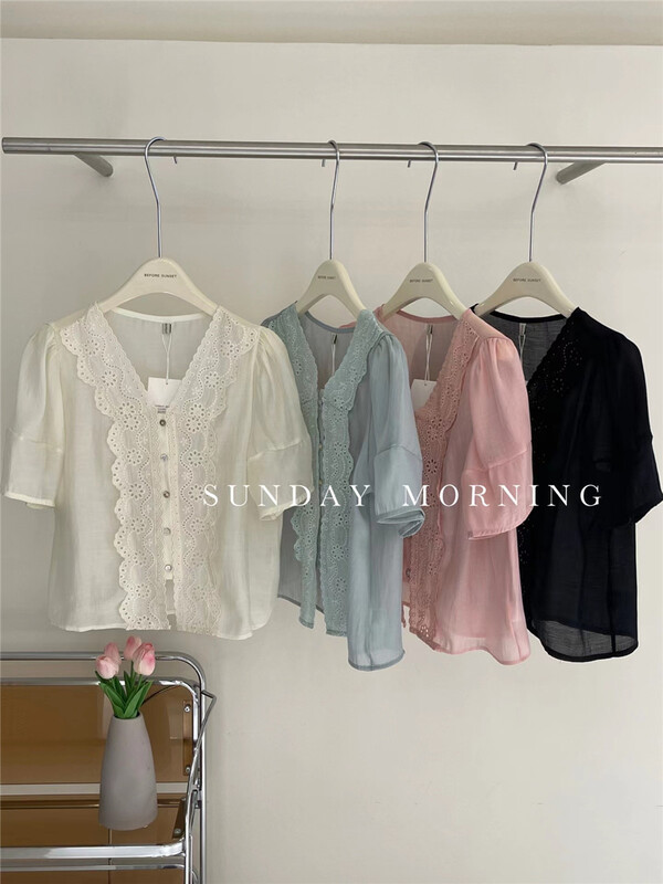 [Sunday morning] French style V-neck single breasted shirt ys1-f-s9148\zjy