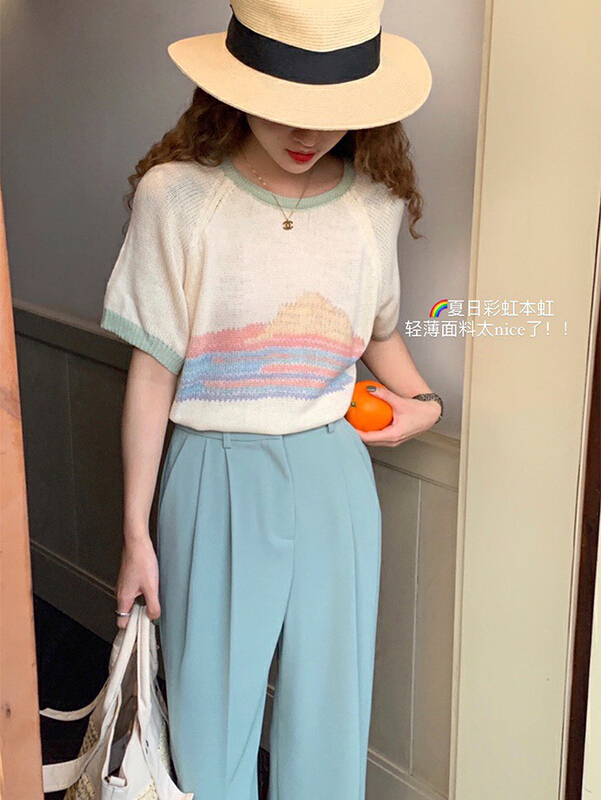 [wgwe] Korean color block printed T-shirt 1881\pcz