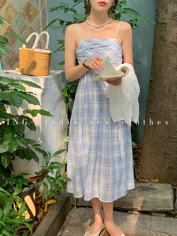 [ing] design pleated Plaid Dress 9027