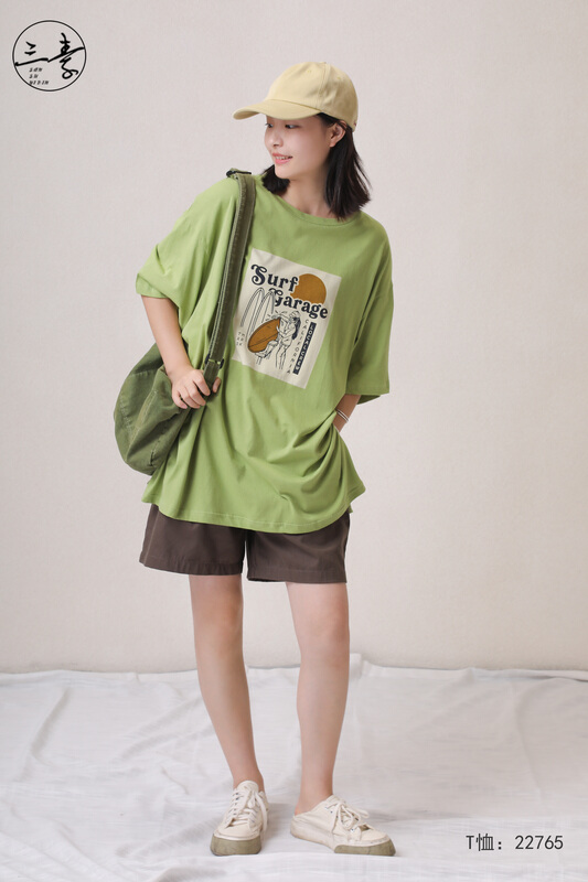 Original price 50.76! [original three element clothing] simple temperament leisure printed short sleeve T-shirt 22765\xyj