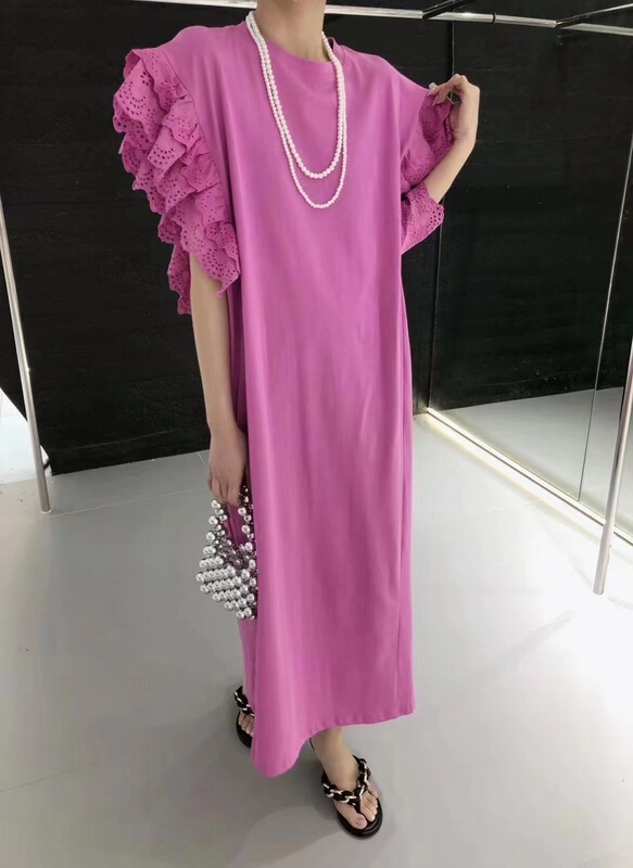 [xixi+] simple fashion petal sleeve long dress c99005\wtt