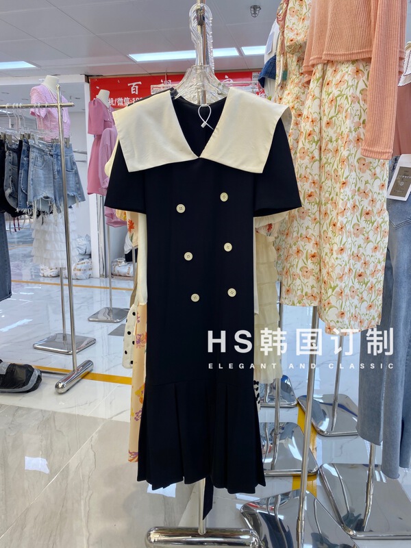 [HS] Han Shuda lapel and button dress (with belt) 65305\hjy