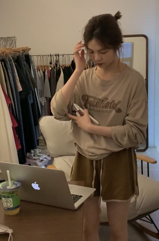 [y.jia EJA] letter long sleeve T-shirt Sports Shorts Set 6133