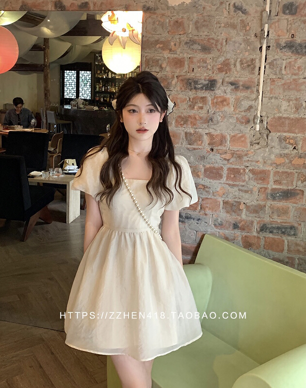 [y.jia EJA] aging sweet square neck bubble sleeve dress 1132-1