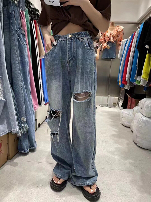 [Lala] loose casual jeans with holes 8895\wtt