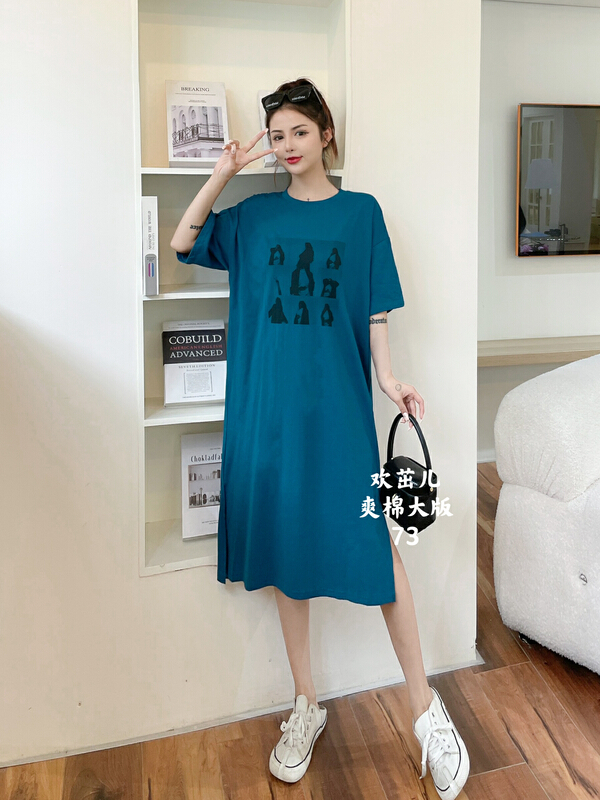 [Huan Zhuoer] casual portrait printed medium length slit dress 73\ll