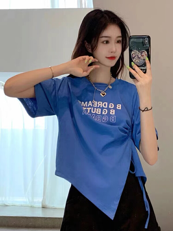 [ta+] letter print irregular short sleeve T-shirt 2025\xyy