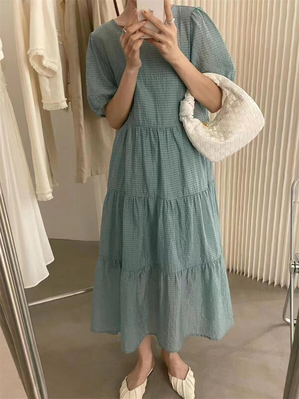 [Zr] Korean slim loose round neck dress + simple and versatile comfortable vest suit 5551\xyy