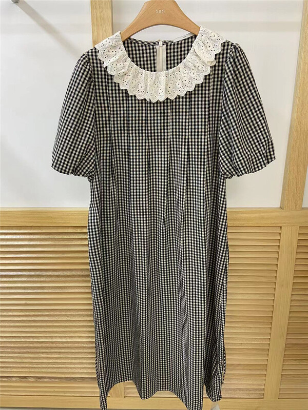 [xhm] doll neck Plaid casual loose dress ys1-2095\zjy