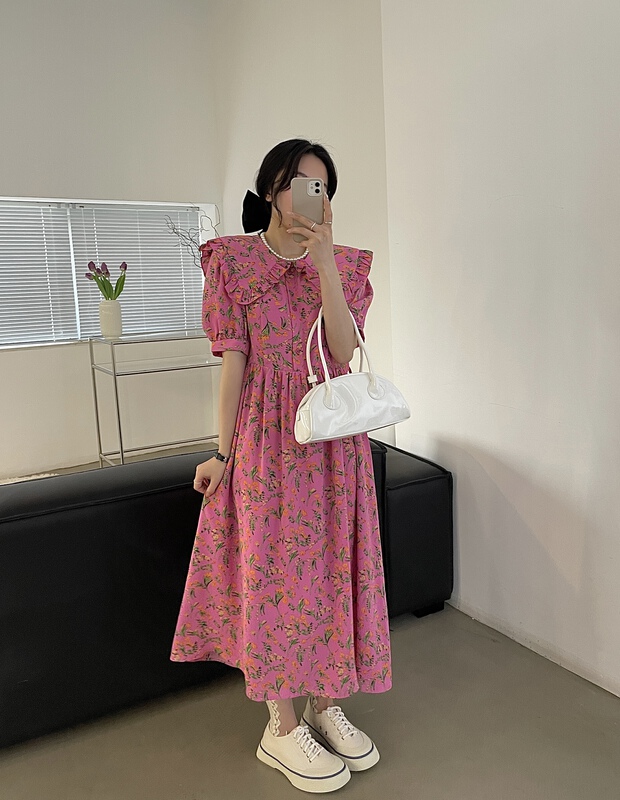 In early summer! [lemon tree] Korean baby collar floral dress 66288\xyy