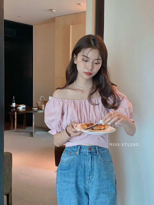 [miss miss home] Korean style square neck back tie short shirt f2257