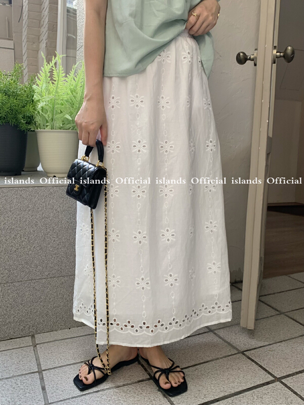 [islands. Island] embroidered elastic waist medium length skirt 6083\l