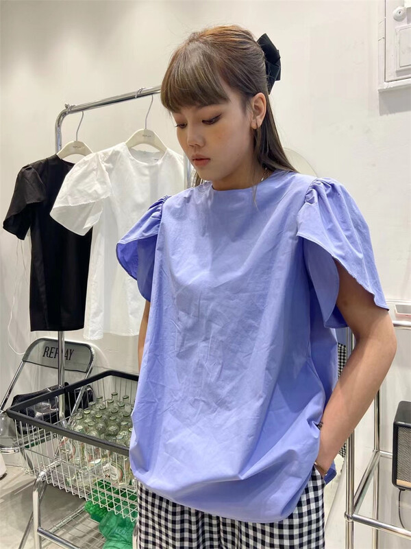 [replace] casual simple solid color lace sleeve shirt 10823\xyy