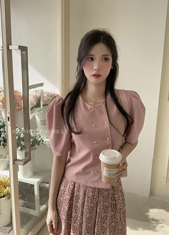 [forever23] short sleeve solid color versatile shirt a2096\hjy
