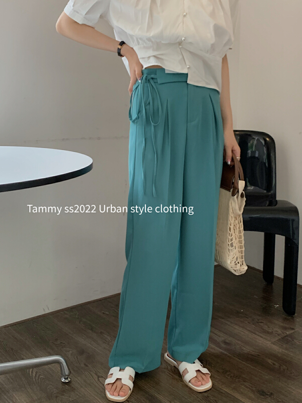 [Tammy] simple, versatile, thin, lace up, urban style commuter straight pants 50897\l