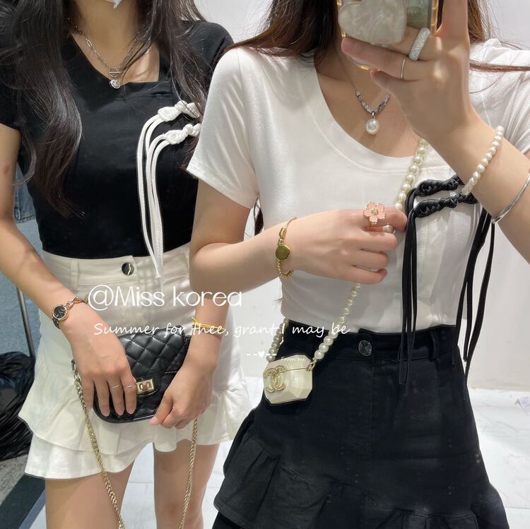 [Miss Korea] Chinese style bandage color matching short sleeve T-shirt 6869\hbx