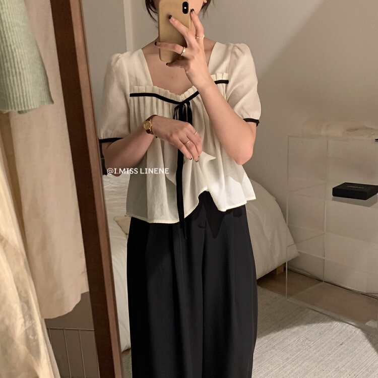 [Imiss] French small fragrance color contrast square collar Tie Shirt cx10106\lsw
