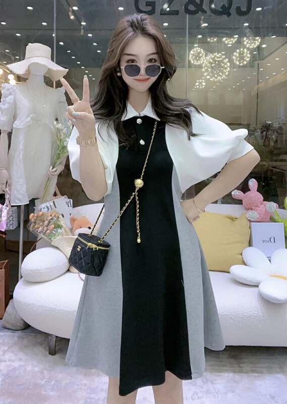 [JH] net red small fragrance Lantern Sleeve color contrast dress (dress only) 41780\pcz
