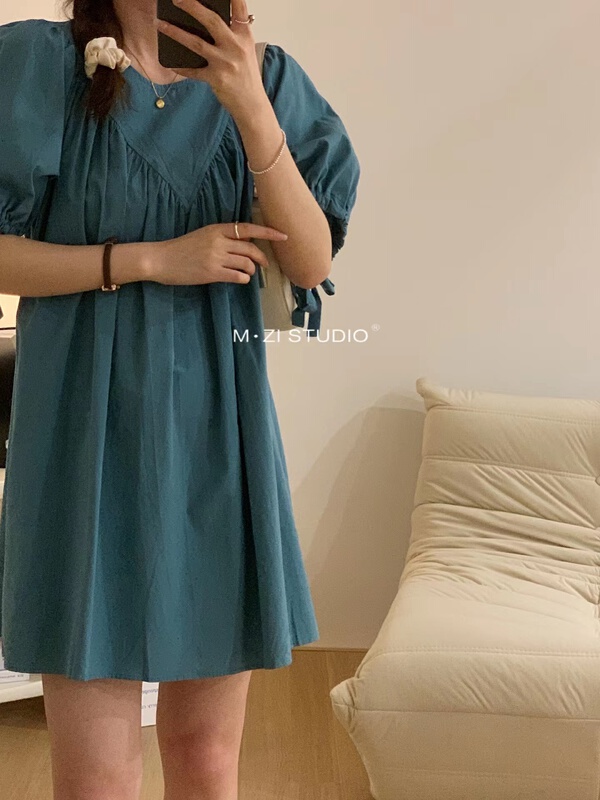 [m.zi studio] Korean lace up fresh simple dress 16116\hbx