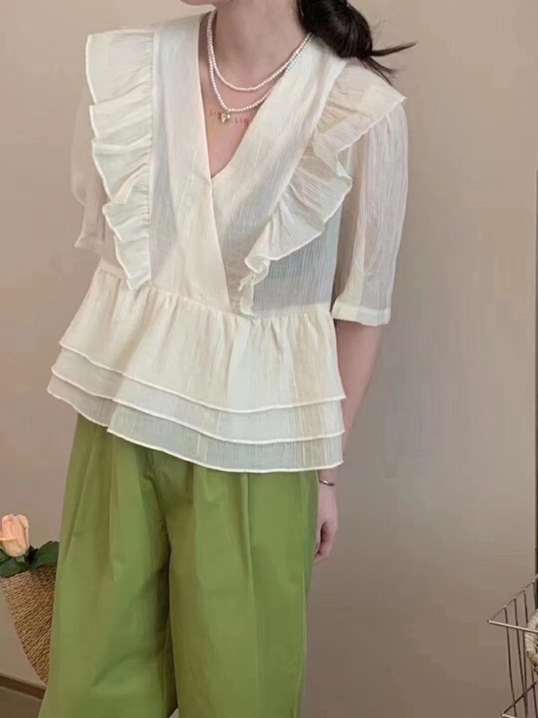 [hey Bella] niche fashion versatile pleated shirt 2960\ll