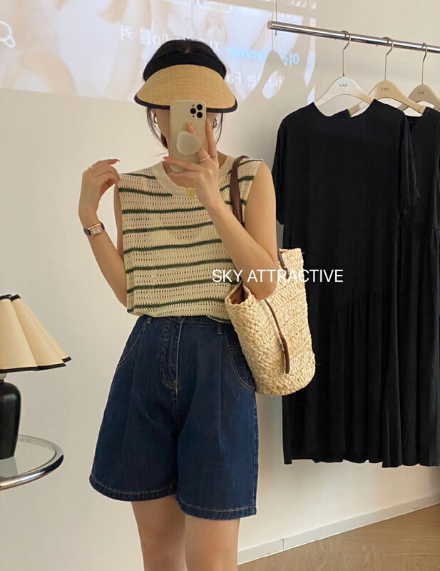 [sky] Korean striped hollow out short vest / sling 623\hbx