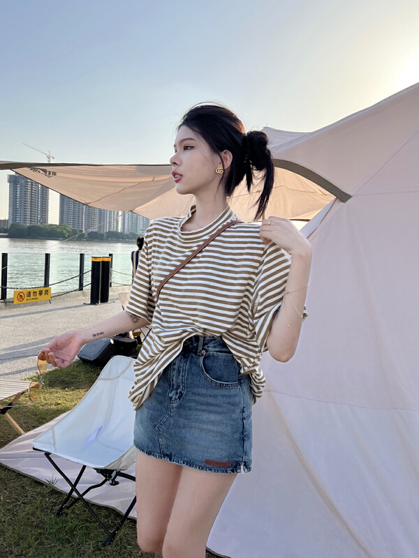 [bobo1972] striped Korean board t short sleeve T-shirt only sold for t221078