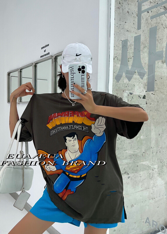 [European and American trend] fashion Superman print high street short sleeve T-shirt 12298\xyy