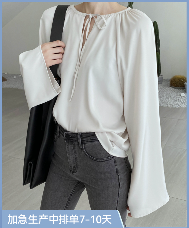 Original price 77.83! In early autumn! [gracetina Hoo] Matte Satin round neck strap design shirt ys1-cs5004\zxl