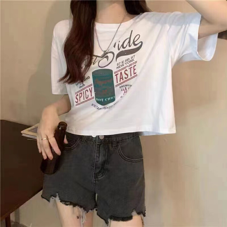 [Haoji Haoji] Korean loose design feeling lazy retro American letter printed short sleeve T-shirt 110g\wtt