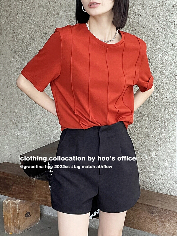 [gracetina Hoo] simple three-dimensional front line structure short sleeve T-shirt t2173\cqw