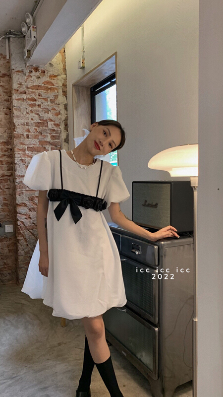[ICC] round neck loose dress + design fashion suspender vest suit 8235\pcz