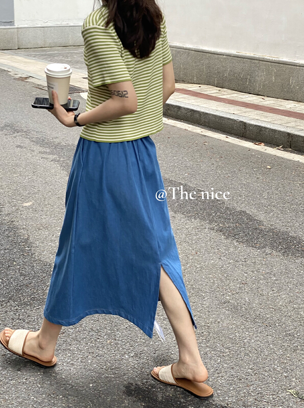 [the nice] simple solid medium length skirt a5095\hjy